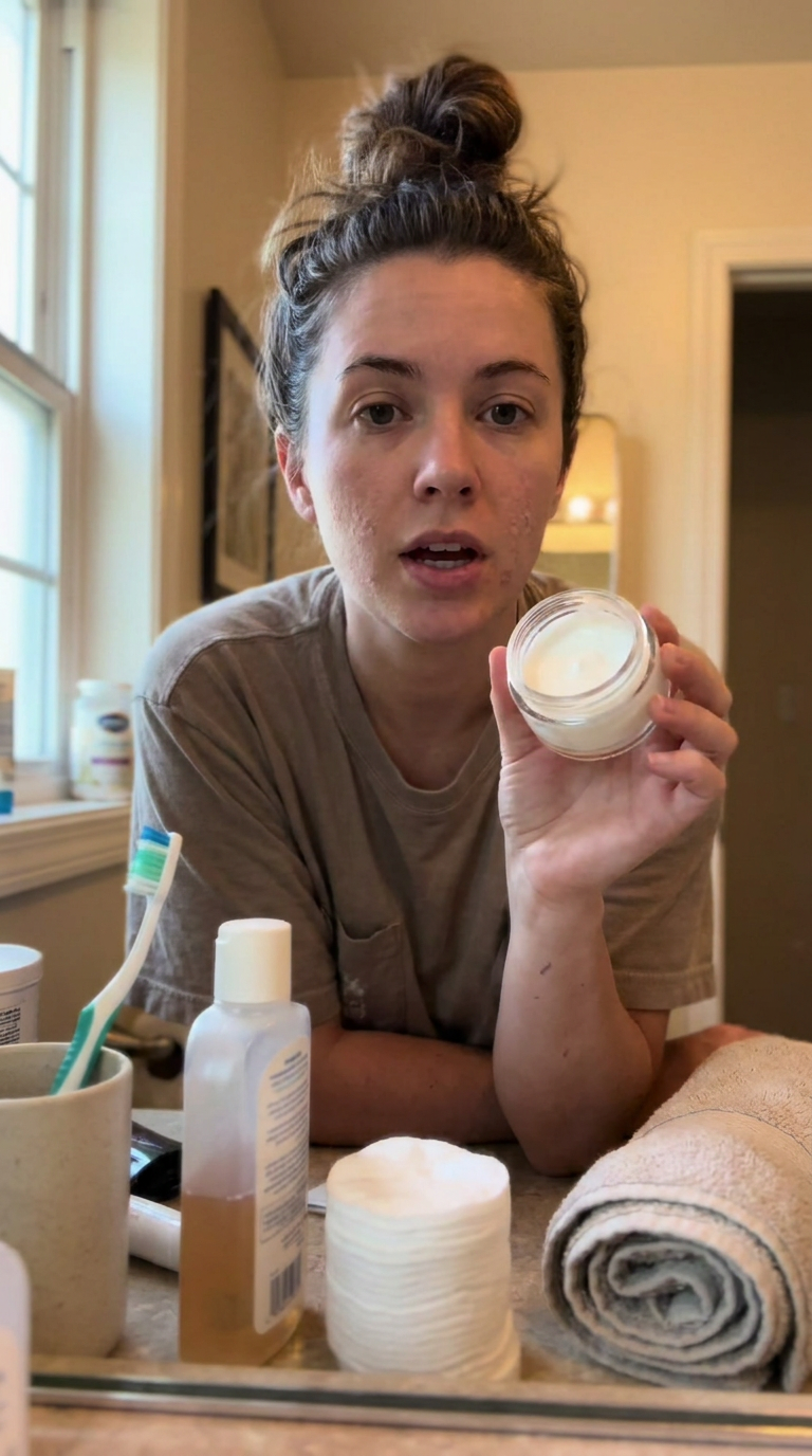 Nadia Okonjo holding a jar of barrier cream to camera